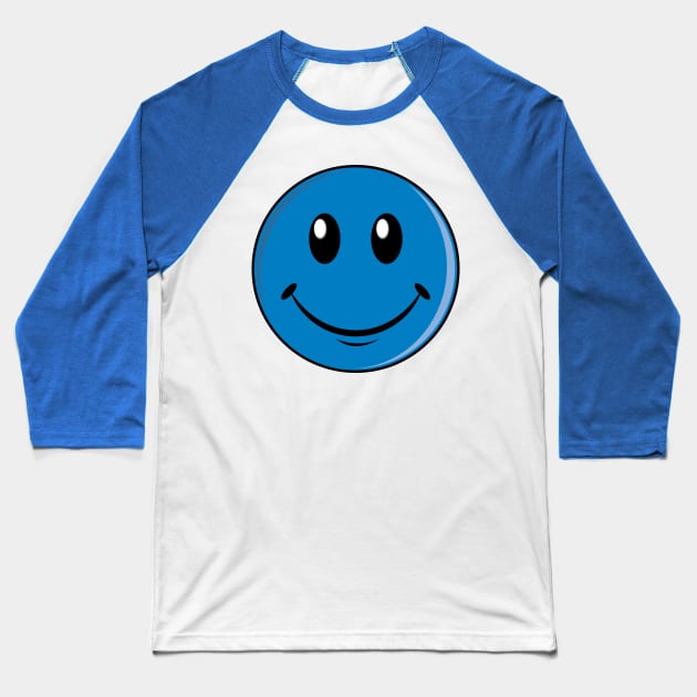 Blue Smiley Baseball T-Shirt by detective651